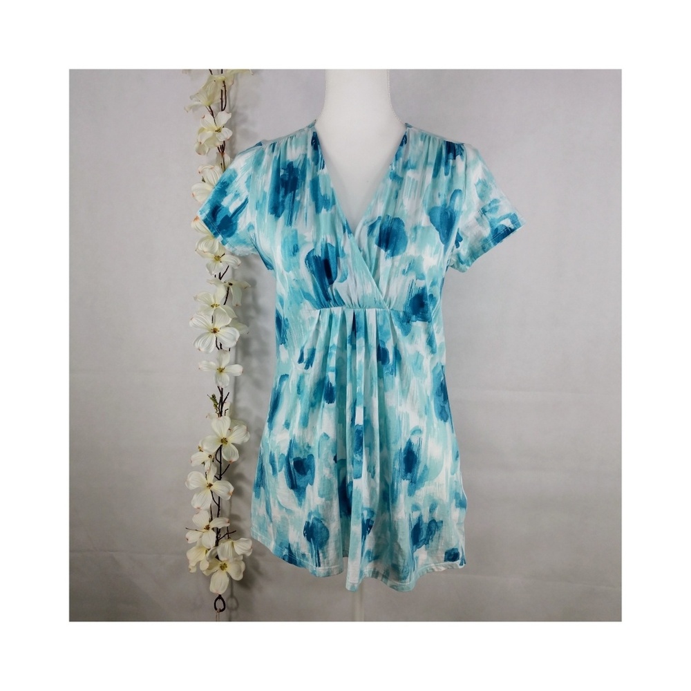 J Jill Watercolor Empire Waist Short Sleeve Top